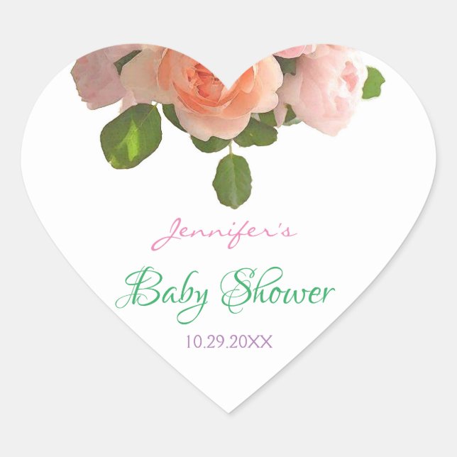 Watercolor Floral Handwritten Baby Shower Template Heart Sticker (Front)