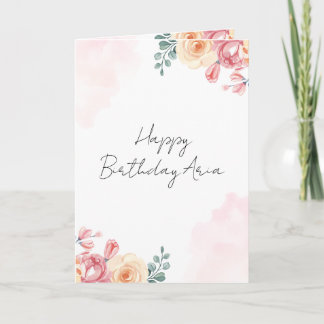 Watercolor Floral Happy Birthday Card | Pink 5x7