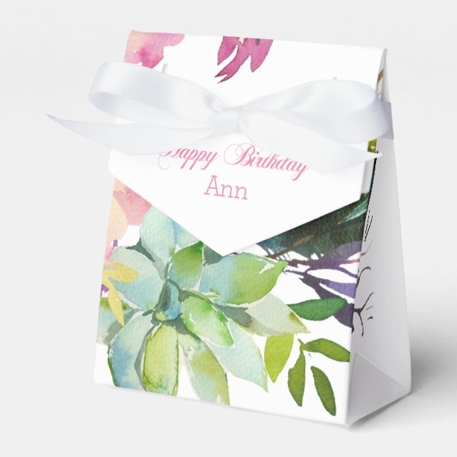 Watercolor Floral Happy Birthday Favour Box (Front Side)
