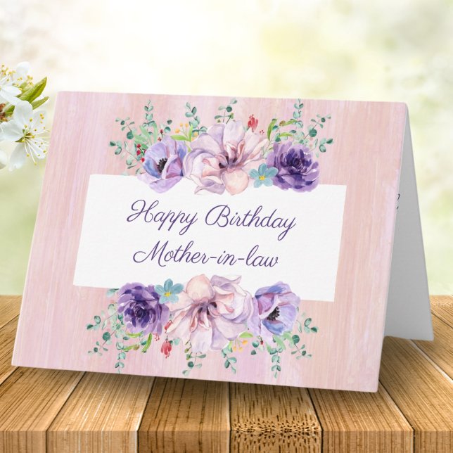 Watercolor Floral Happy Birthday Mother-In-Law Card (Creator Uploaded)