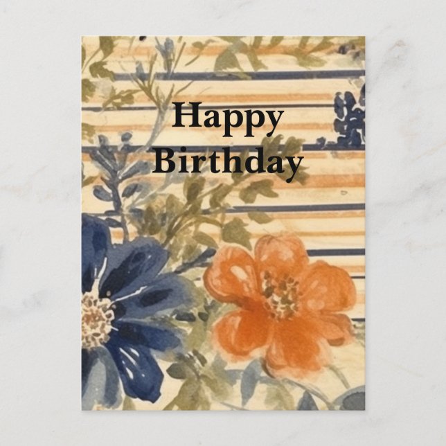 Watercolor Floral Happy Birthday Postcard (Front)