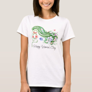 Watercolor Floral Happy International Women's Day T-Shirt