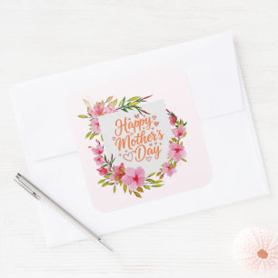Watercolor Floral Happy Mother's Day Square Sticker