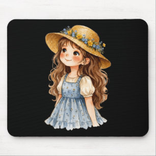 Watercolor Floral Hat Girl - Cute Whimsical Summer Mouse Mat