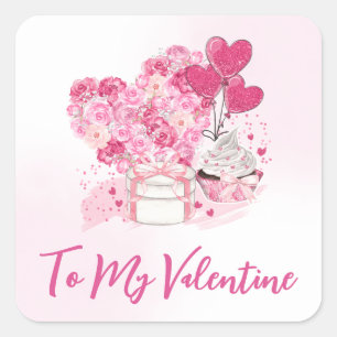 Watercolor Floral Heart and Valentine's Day Gifts Square Sticker