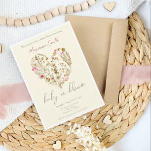 Watercolor Floral Heart Baby In Bloom Baby Shower  Invitation
