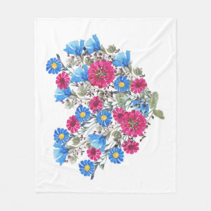 Watercolor floral heart, bright wildflowers arrang fleece blanket