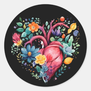 Watercolor Floral Heart Classic Round Sticker