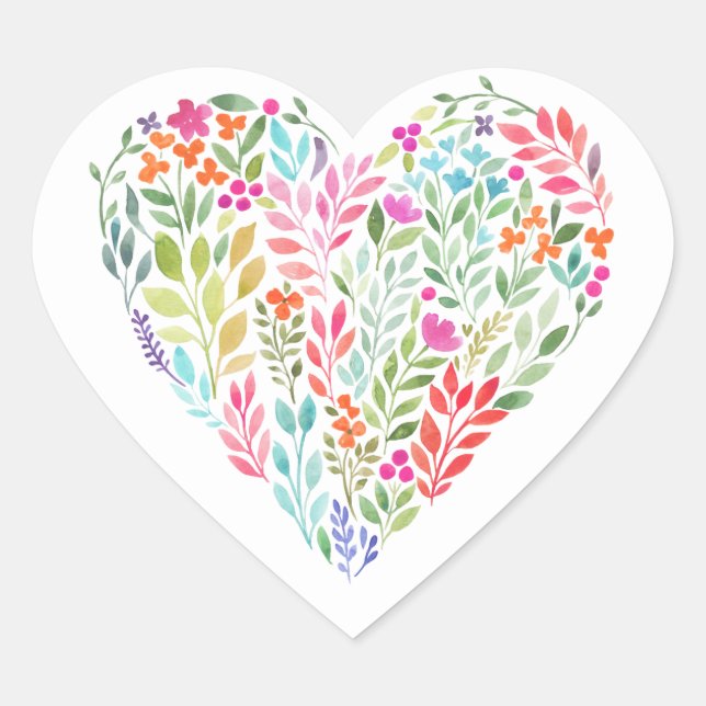 watercolor floral heart heart sticker (Front)