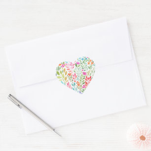 Watercolor Floral Heart Heart Sticker
