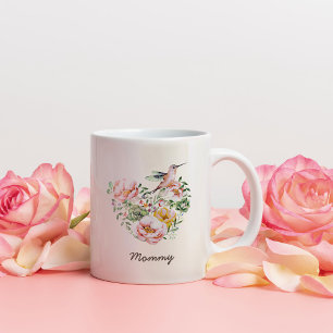 Watercolor Floral Heart Hummingbird Mummy Gift Two-Tone Coffee Mug