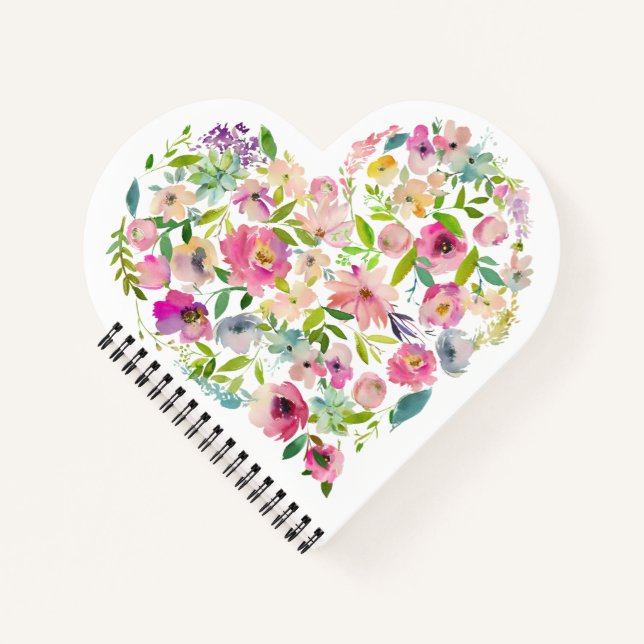 Watercolor Floral Heart Love Pink Special Fun Notebook (Front)