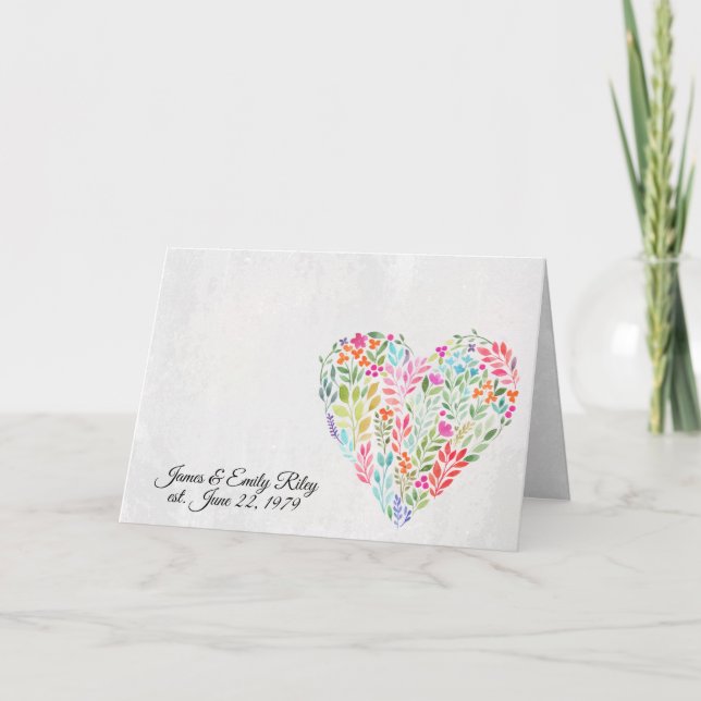 watercolor floral heart on texture card (Front)