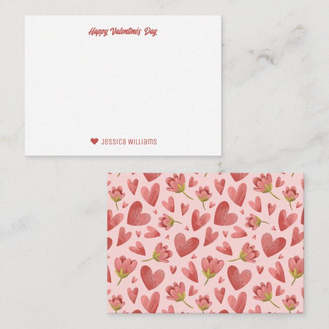 Watercolor Floral Heart Pattern Valentine's Day Card (Front/Back)