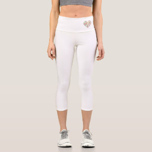 Watercolor Floral Heart Pink Sweet Valentine Love Capri Leggings