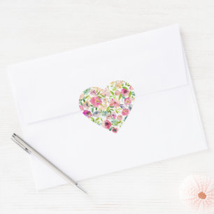 Watercolor Floral Heart Pink Sweet Valentine Love Sticker