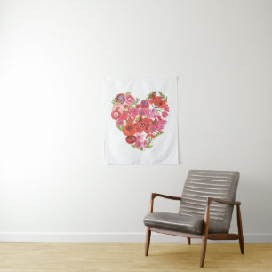 Watercolor Floral Heart Valentine Chic II Tapestry