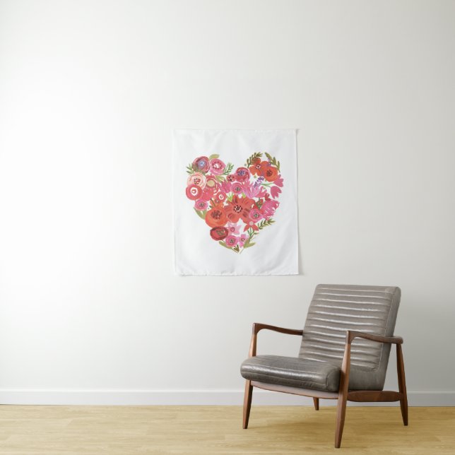 Watercolor Floral Heart | Valentine Chic II Tapestry (In Situ)