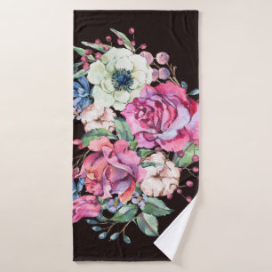 Watercolor floral heart: vintage roses. bath towel
