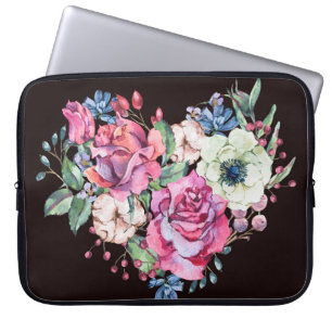 Watercolor floral heart: vintage roses. laptop sleeve