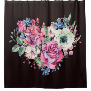 Watercolor floral heart: vintage roses. shower curtain