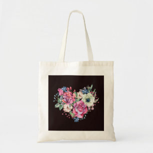 Watercolor floral heart: vintage roses. tote bag