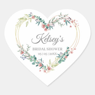 Watercolor Floral Heart with Leaves in Pink Sticker