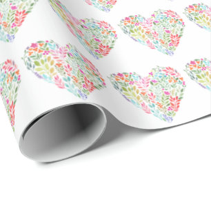 Watercolor Floral Heart Wrapping Paper