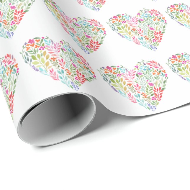 Watercolor Floral Heart Wrapping Paper (Roll Corner)