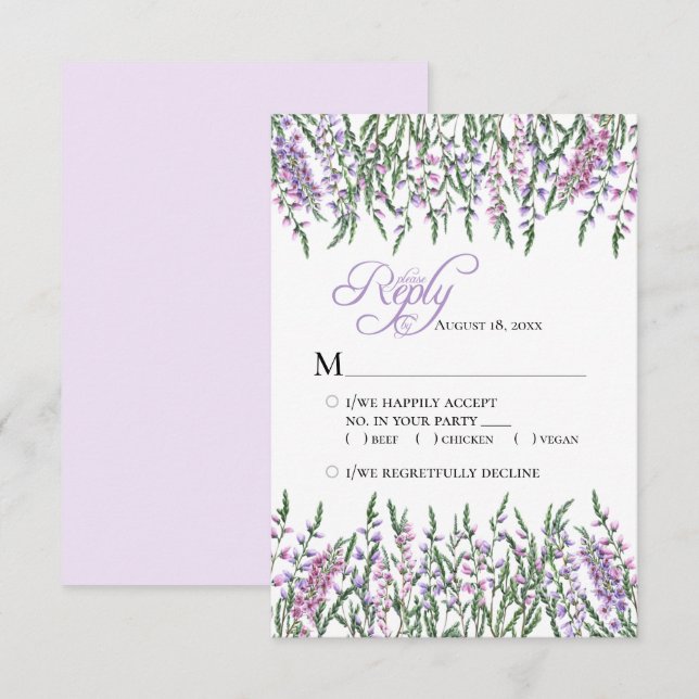 Watercolor Floral Heather Wedding RSVP  (Front/Back)