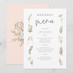 Watercolor floral hen weekend menu