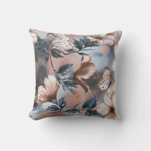 Watercolor floral hibiscus, butterfly pattern. cushion