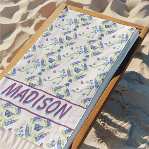 Watercolor floral High Heel With Butterflies Beach Towel