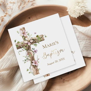 Watercolor Floral Holy Cross Baptism Napkin