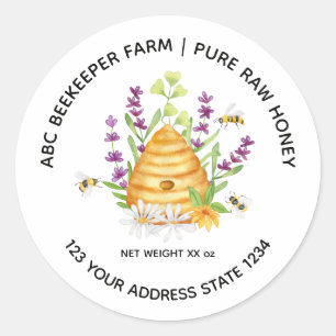 Watercolor floral Honeybee Honey Jar Label