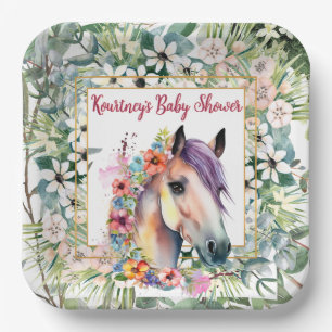 Watercolor Floral Horse Baby Shower  Paper Plate