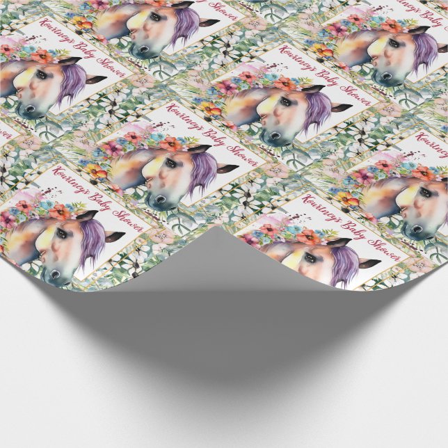 Watercolor Floral Horse Baby Shower  Wrapping Paper (Corner)