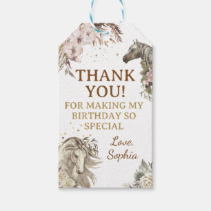 Watercolor Floral horse birthday cowgirl  Gift Tags