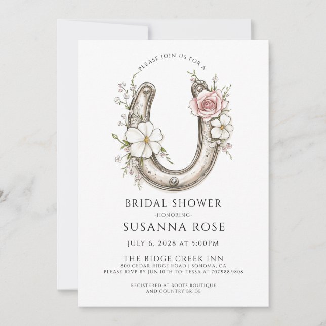 Watercolor Floral Horseshoe Bridal Shower Invitation (Front)