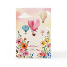 Watercolor Floral Hot Air Balloon Baby Shower Card