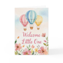 Watercolor Floral Hot Air Balloon Baby Shower Card