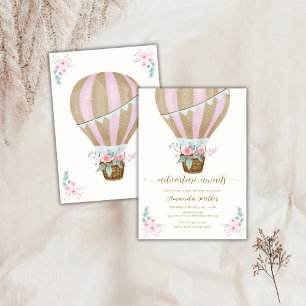 Watercolor Floral Hot Air Balloon Baby Shower Invitation