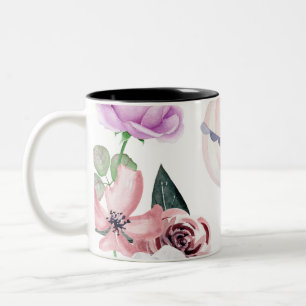 Watercolor Floral Hot Air Balloon Travelling Two-Tone Coffee Mug
