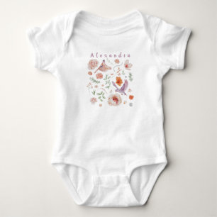 Watercolor Floral Hummingbird monogram add name Baby Bodysuit