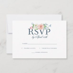 Watercolor Floral Hummingbird Seersucker Wedding RSVP Card