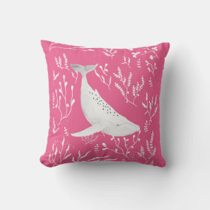Watercolor Floral Humpback Whale Pink Cushion