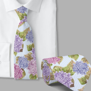 Watercolor Floral Hydrangeas Blue Necktie