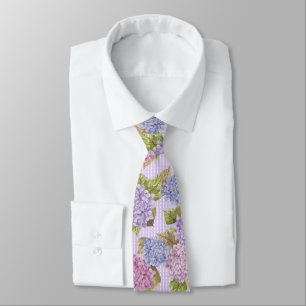 Watercolor Floral Hydrangeas Purple Necktie