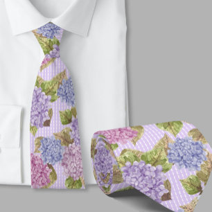 Watercolor Floral Hydrangeas Purple Necktie