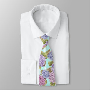 Watercolor Floral Hydrangeas Teal Necktie